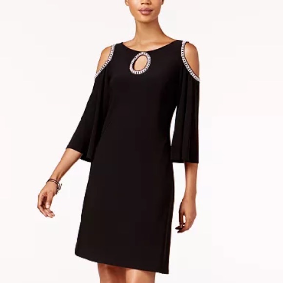 JBS 🖤BLACK🖤 EMBELLISHED COLD-SHOULDER COCKTAIL DRESS SIZE LARGE 🌟EUC🌟 - Picture 14 of 15